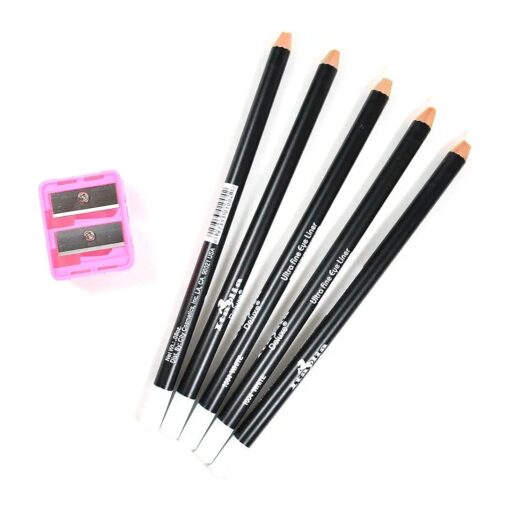 5 WHITE ITALIA EYE LIP LINER PENCIL 1004 SET + FREE SHARPENER & FREE EARRING