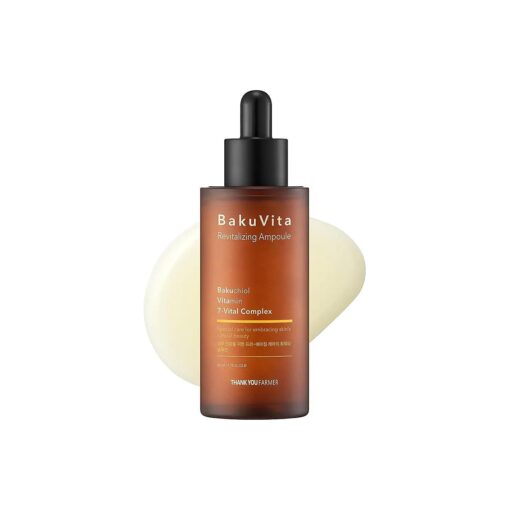 THANKYOU FARMER BakuVita Revitalizing Ampoule - Bakuchiol Retinol Alternative, Vitamin C + E Korean Serum, Pore Care, Firming, Vegan 1.75 fl oz ( 50ml )