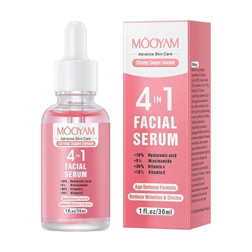 4 in 1 Vitamin C Facial Serums with Hyaluronic Acid, Vitamin E, Niacinamide, Brightening Vitamin C Face Serum for Dull Dry Skin, Anti Aging Facial Serum for Dark Spots, Fine Lines & Wrinkles, 1 Fl Oz