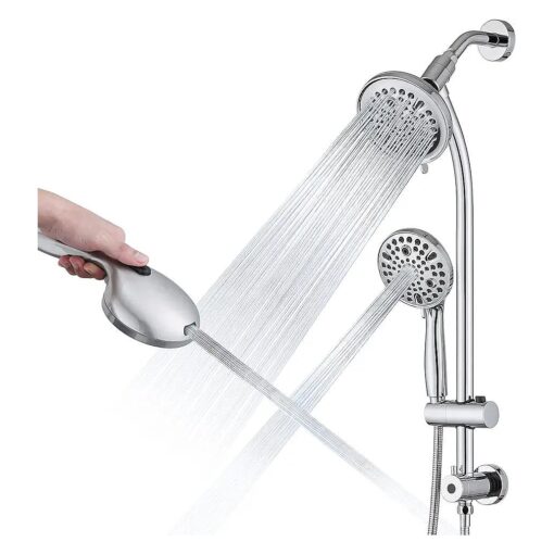 Rainfall Shower Head with Handheld Shower Spray, with 26" Drill Free Adjustable Height Slider Bar, High Pressure Dual Shower Head Combo, 3-Way Diverter for Easy Reach, 5Ft Hose - Chrome Finish