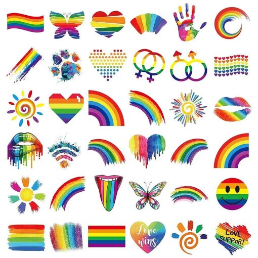 Ooopsiun 40 Sheets Rainbow Temporary Tattoos - Pride Tattoos Butterfly/Flower/Heart/Rainbow Tattoos for Pride Festivals ( Rainbow 1 )