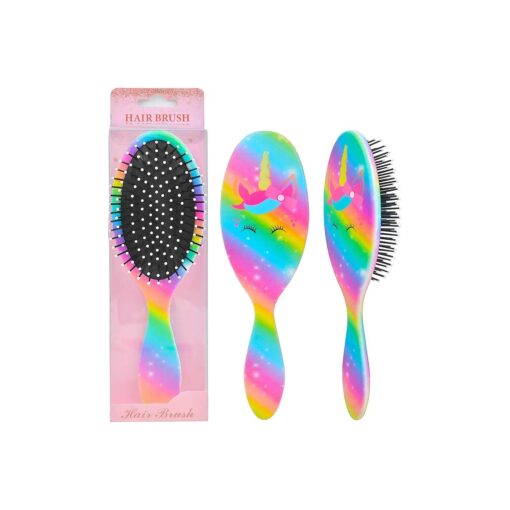 Kids Hair Brush Girls, Toddler Wet Dry Hair Brush, Detangling Brush for Curly Thick Hair, Small Hairbrush Pink Unicorn Detangler Brush for Kids, Pain-Free Comb, Hair Brush for Girls Women Rainbow