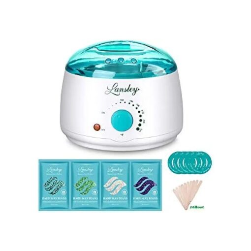 Lansley Wax Warmer Hair Removal Home Waxing Kit Electric Pot Heater for Rapid Waxing of All Body, Face, Bikini Area, Legs with 4 Flavor Hard Wax Beans & 10 Wax Applicator Spatulas ( At-home Waxing )