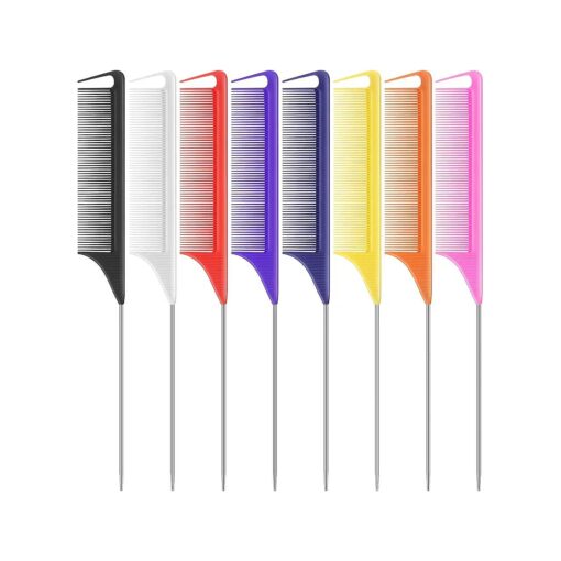 8 Pieces Pintail Comb Rat Tail Comb Hairdressing Styling Comb Anti-Static Heat Resistant Tail Comb Teasing Comb Parting Comb for Hair Salon Home Supplies, 8 Colors