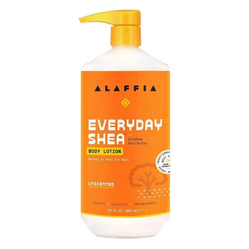 Alaffia EveryDay Shea Body Lotion - Normal to Very Dry Skin, Moisturizing Support for Hydrated, Soft, and Supple Skin with Shea Butter and Lemongrass, Fair Trade, Unscented, 32 Fl Oz