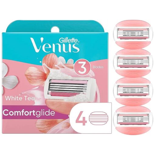 Gillette Venus ComfortGlide Womens Razor Blade Refills, 4 Count, White Tea Scented Gel Bar Protects Against Skin Irritation