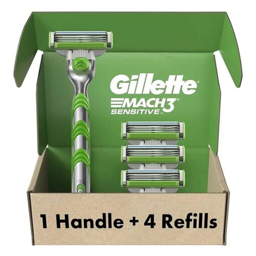 Gillette Mach3 Sensitive Razors for Men, 1 Razor, 5 Razor Blade Refills, Designed for Sensitive Skin