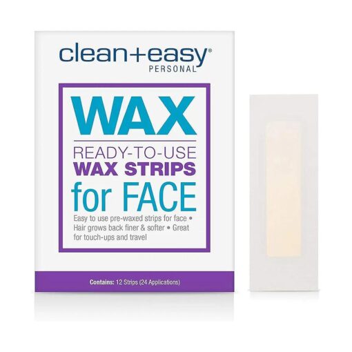 Clean + Easy Ready- To- Use Wax Strips For Facial Waxing, No Heating Required, Great For Unsightly Hair Removal Touch-Ups, 12 Ct .