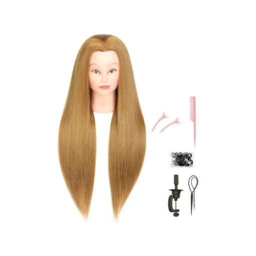 FUTAI 30 Inch Long Blonde Real 20 % Human Hair Mannequin Head with Stand for Hairdresser Practice Braiding Styling Cosmetology Manikin Manican Doll Training Head