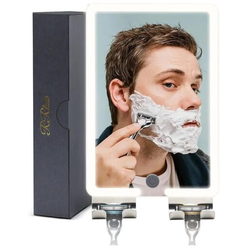 Heated Shower Mirror Fogless for Shaving with LED Light of 8X5.5inch, Rechargeable Fogless Mirror for Shower with 2 Razor Holders, Made of Real Glass, No Distortion