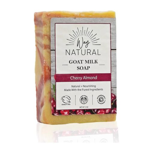 Real Goat Milk Soap Bar, Cherry Almond - 1 Large ( 5oz ), No Artificial Dyes - Dry Skin Relief, Gentle - Hand/Body Bar Soap, Organic Goat Soap