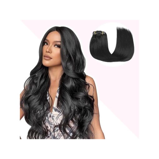 Evala Clip in Hair Extensions, 7pcs 110g Clip in Hair Extensions Real Human Hair 14 inch Clip ins # 1 Jet Black Hair Extensions Clip ins Black Human Hair Extensions For Women Straight Double Weft