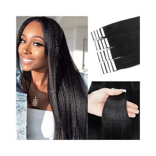 Yaki Human Hair Tape in Extensions for Black Women Yaki Straight Tape in Hair Extensions Real Human Hair Tape ins for Black Girls Invisible Tape in Hair Extensions Human Hair Tape ins Extensions 12"