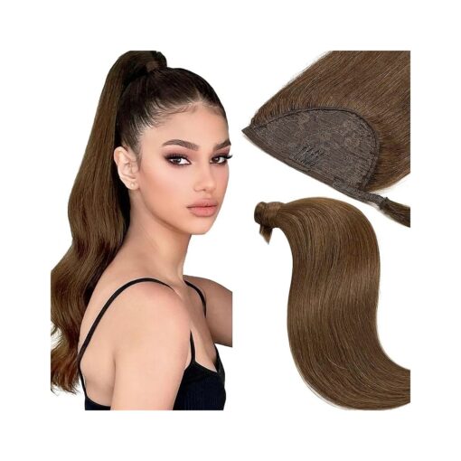 Ponytail Extension Real Human Hair Ponytail Human Hair Loxxy 14 Inch 70g Chocolate Brown Natural Hair Ponytail Hair Piece for Woman Long Straight with Magic Paste