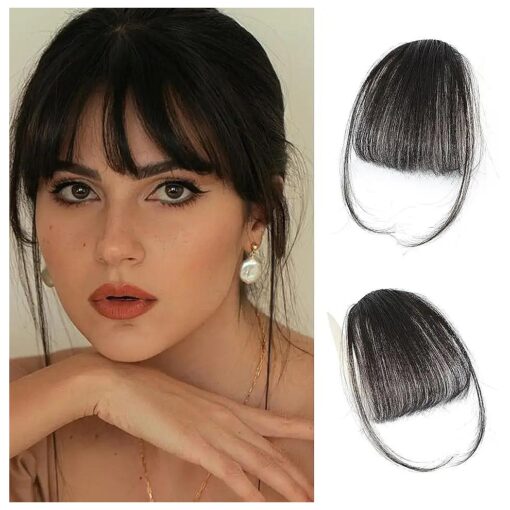 Clip In Bangs-100 % Real Human Hair Bangs Clip Brown Black Clip On Bangs Hair Extensions Fake Bangs Human Hair Wispy Bangs Hair Clip Fringe With Temples Hairpieces Curved Bangs For Daily Wear