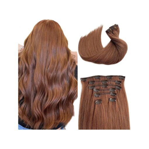 Clip in Hair Extensions Real Human Hair Medium Auburn Short Hair Extensions Clip ins 12 Inch Soft Straight Auburn Clip in Human Hair Extensions with Thick Full Ends 70g 7pcs