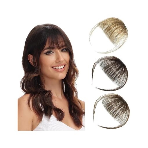 Bangs Hair Clip in Hair Extensions Human Hair Flat Front Face Air Fringe Bangs with Temples Real Human Hair Pieces for Women