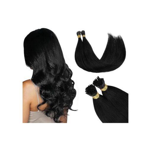 GOO GOO I Tip Hair Extensions Human Hair, 22inch 50g 50S, Real Human Itip Keratin Hair Extensions Pre Bonded, 1 Jet black