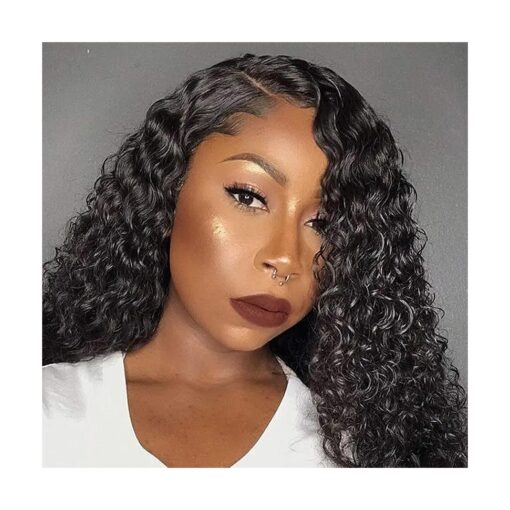 Full Lace Human Hair Wig Curly with Pre-plucked Hairline Brazilian Virgin Hair Lace Front Wigs with Baby Hair for African American Women ( 14 Inch, Lace Front Wig )