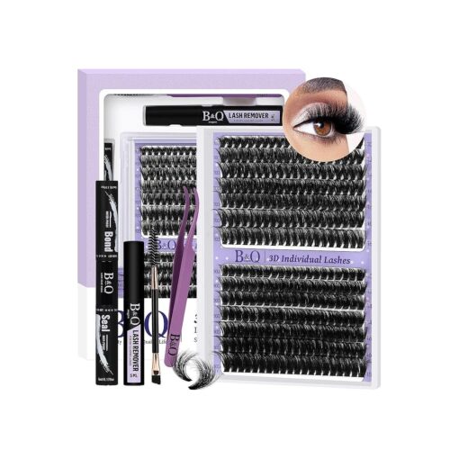 B & Q Lash Extension Kit 3D Thick Lash Clusters Kit 280pcs Eyelash Extension Kit 10-18mm 70D+90D D Curl DIY Lash Extension Kit with Lash Bond and Seal, Lash Remover ( KIT-70D+90D-MIX10-18mm )