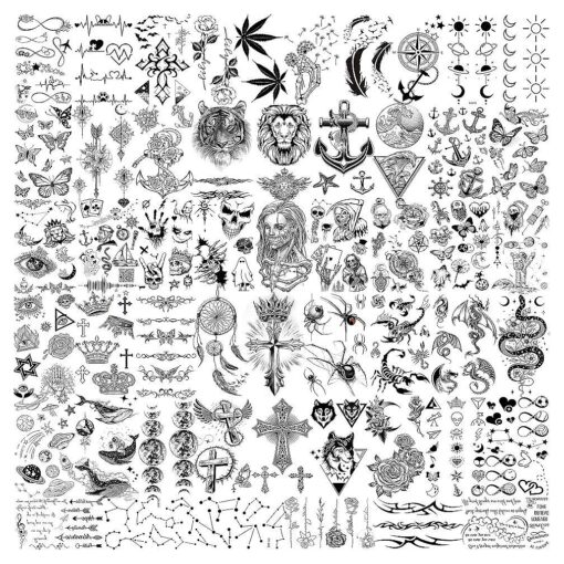 52 Sheets Skull Tiger Lion Temporary Tattoos For Women Neck Kids Face, 3D Waterproof Cute Tiny Small Fake Tattoo Stickers For Men Adults, Acnhor Skeleton Halloween Infinity Tatoo Kits Sets