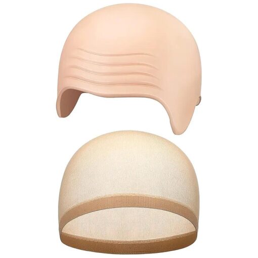 2 Pieces Halloween Bald Cap Makeup Latex Bald Head Wig Caps Bald Hat Cosplay Makeup Costume Accessories for Adults Women ( Pink, Beige, Novel Style )