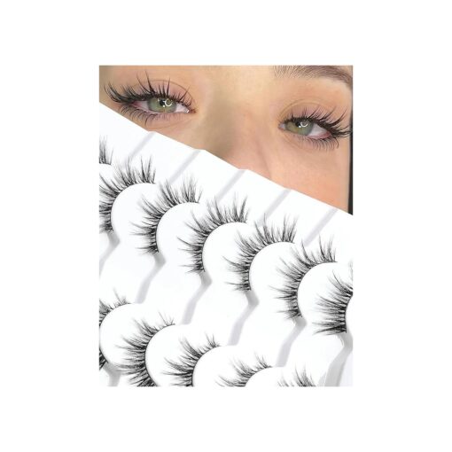 Jiocolor Natural Lashes That Look Like Extensions Strip Lashes Natural Look Thin Band Wispy Eyelashes 13mm Cat Eye False Eyelashes Foxy Eye Lashes 12 mm 7 Pairs S10