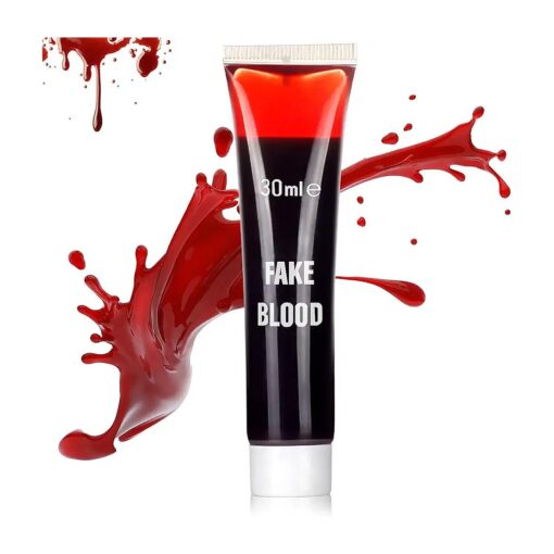 1oz ( 30ml ) Halloween Fake Blood Makeup - Washable Realistic Face Blood Makeup Paint, Fake Blood for Clothes / Skin / Face / Mouth, Zombie Vampire Accessories for Halloween Cosplay Costume Blood