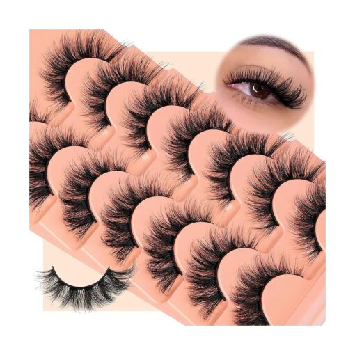 False Lashes Wispy False Eyelashes Fluffy Lashes Natural Look Cat Eye Lashes Gorgeous Soft Fake Eyelashes 7 Pairs Lashes Pack