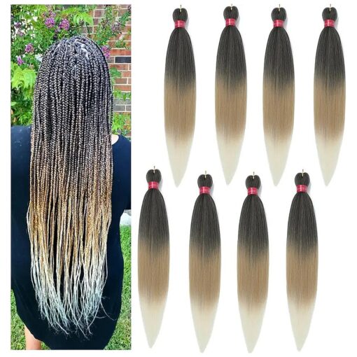 Ombre Pre Stretched Braiding Hair, 28" -8 packs Silky Color Blend Braid Hair Extensions, 100 % Kanekalon Synthetic Crochet Hair Braids, Yaki Texture Hair Braiding ( 28" -pack of 8, 1b/27/613 )