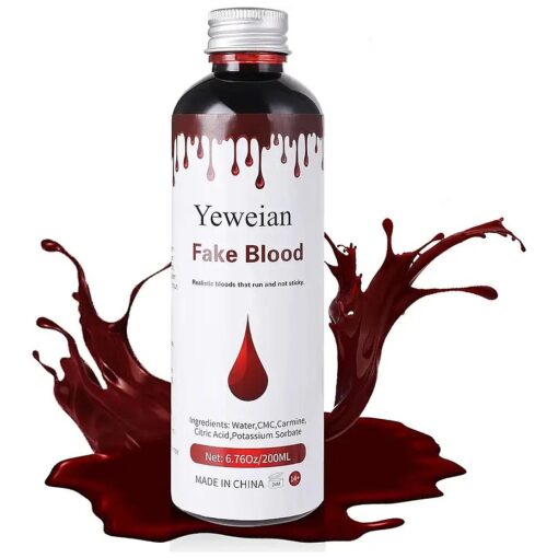 Halloween Fake Blood 6.76Oz/200ML, Realistic Effects Squirt Blood, Washable Fake Blood for Clothes, Easy Dry Flow Liquid Blood for Eye Blood Drops, Halloween SFX Makeup for Zombie, Vampire