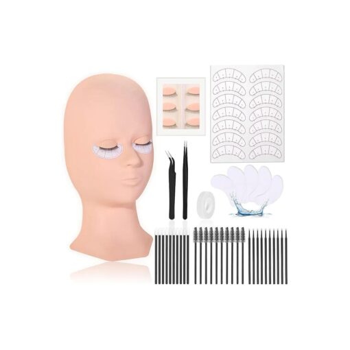 Lash Mannequin Head Practice Kit, Lucomb Eyelash Mannequin Head with Removable Eyelids, Lash Supplies for Lash Extension Training Eyelash Graft Doll Head Makeup ( Soft-Touch Rubber Material )