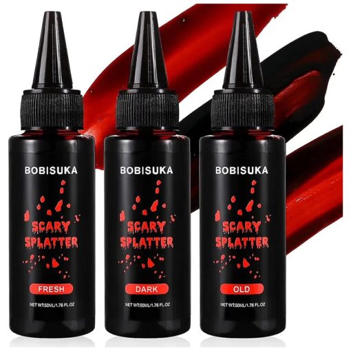 BOBISUKA 3PCS Halloween Fake Blood Makeup Kit, Fresh /Dark /Old Fake Blood washable Realistic Liquid Dripping Stage Blood Makeup Kit for Halloween, SFX Makeup, Cosplay Party, Stage, Horror Film