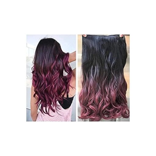 20" Thick Long Curly Wavy One Piece Clip in on Hair Extensions Black Red Ombre Hairpieces with 5 Clips ( 20" Curly-Black to plum red )