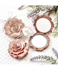 FASHIONCRAFT Dusty Rose Realistic Rose Design Compact Mirror - 2.5" Round Travel Makeup Mirror, Party Favor, Wedding Favor ( Pack of 20 )