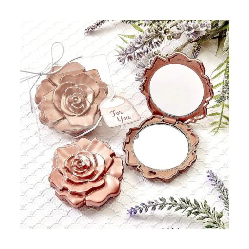 FASHIONCRAFT Dusty Rose Realistic Rose Design Compact Mirror - 2.5" Round Travel Makeup Mirror, Party Favor, Wedding Favor ( Pack of 20 )