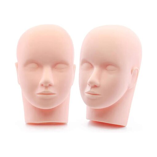 Foraineam 2-Pack Practice Training Head Rubber Cosmetology Mannequin Doll Face Head For Eyelashes Makeup Massage Practice