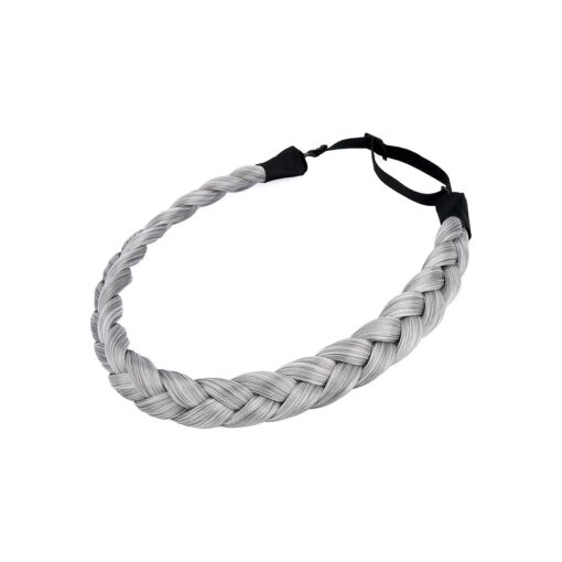 DIGUAN Synthetic Hair Braided Headband Classic Chunky Wide Plaited Braids Elastic Stretch Hairpiece Women Girl Beauty accessory, 55g aHairBeauty ( Smoky Gray )