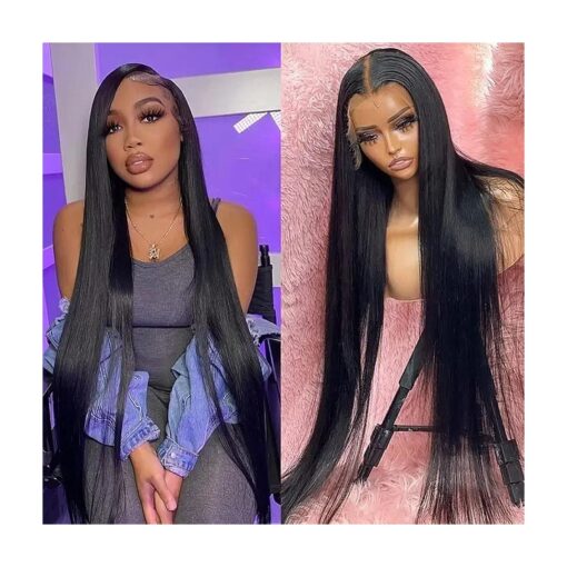 13x4 Lace Front Wigs Human Hair Glueless HD Straight Lace Frontal Wigs Pre Plucked with Baby Hair Transparent Brazilian Virgin Human Hair Wig for Black Women 180 % Density ( 32inch, Natural Color ) 10A