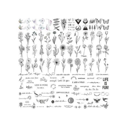 Realistic Temporary Tattoos, 100 Sheets 240+ Pcs Tiny Fake Tattoos, Include 40 Sheets Inspirational Words Tattoo, 60 Sheets Butterflies Owls Feathers Hills Trees Wild Floral Flower Temporary Tattoos Stickers for Women Adult Kids ( Bigger Size )