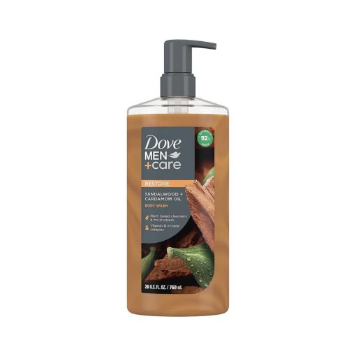 Dove Men+Care Body Wash Sandalwood + Cardamom Oil to Rebuild Skin in the Shower with Plant-Based Cleansers and Moisturizers 26 oz