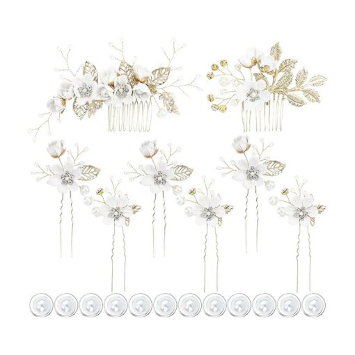 inSowni -20 Pack White Dusty Pink Blue U Shape Flower Shape Pearl Spiral Hair Combs Hair Bridal Accessories