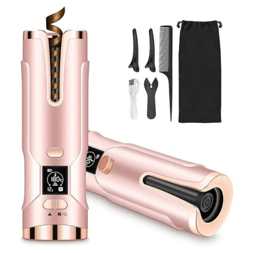 Upgraded Automatic Curling Iron, Cordless Auto Hair Curler with 6 Temps & Timers, Rechargeable & Portable Rotating Curling Wand Styling Tool, Built-in 5000mAh Battery