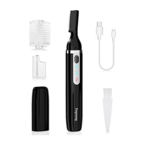 Eyebrow Trimmer, Electric Eyebrow Razor for Women Men, Rechargeable Painless LED Light Facial Hair Shaver Remover with Rinseable Blade for Face Lips Neck Leg