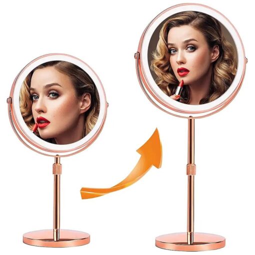 Lighted Magnifying Makeup Mirror with Lights, Height Adjustable,1x/10X Rechargeable Magnified Vanity Mirror with 3 Color Lights,360deg Rotation Light Up Mirror