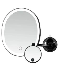 OVENTE 9" Rechargeable Lighted Wall Mount Makeup Mirror - 1X Magnifying w/ 10X Mini Magnetic, Swivel Gooseneck w/ Suction Mounting, Dimmable Oval LED USB Powered, Perfect for Bath Decor, Black MOW22B