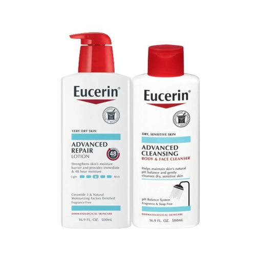 Eucerin Advanced Repair Body Lotion, 16.9 Fl Oz Pump Bottle Advanced Cleansing Body and Face Cleanser, 16.9 Fl Oz Bottle