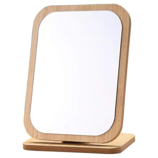 Rectangle Compact Table Mirror Standing Wood Framed Mirror Desktop Mirror 90 Degree Rotating Mirror for Makeup Cosmetic