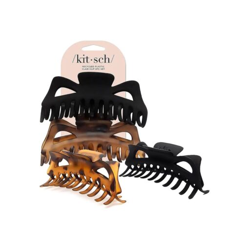 Kitsch Recycled Plastic Large Claw Clip - Jumbo Bow Hair Clips for Women | Big Claw Clips & Jaw Clips | Ideal for Thick Hair | Trendy Claw Hair Clips in Large - 2pc Set, Tortoise & Black