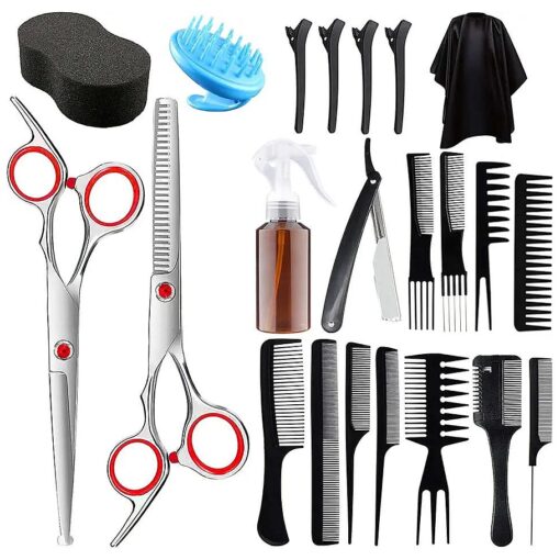 Hair Cutting Scissors Kit, SOFYE 23PCS Professional Stainless-Steel Thinning Shears Set for Home Baber Salon Women Men Kids Hairdressing Haircut ( Red )